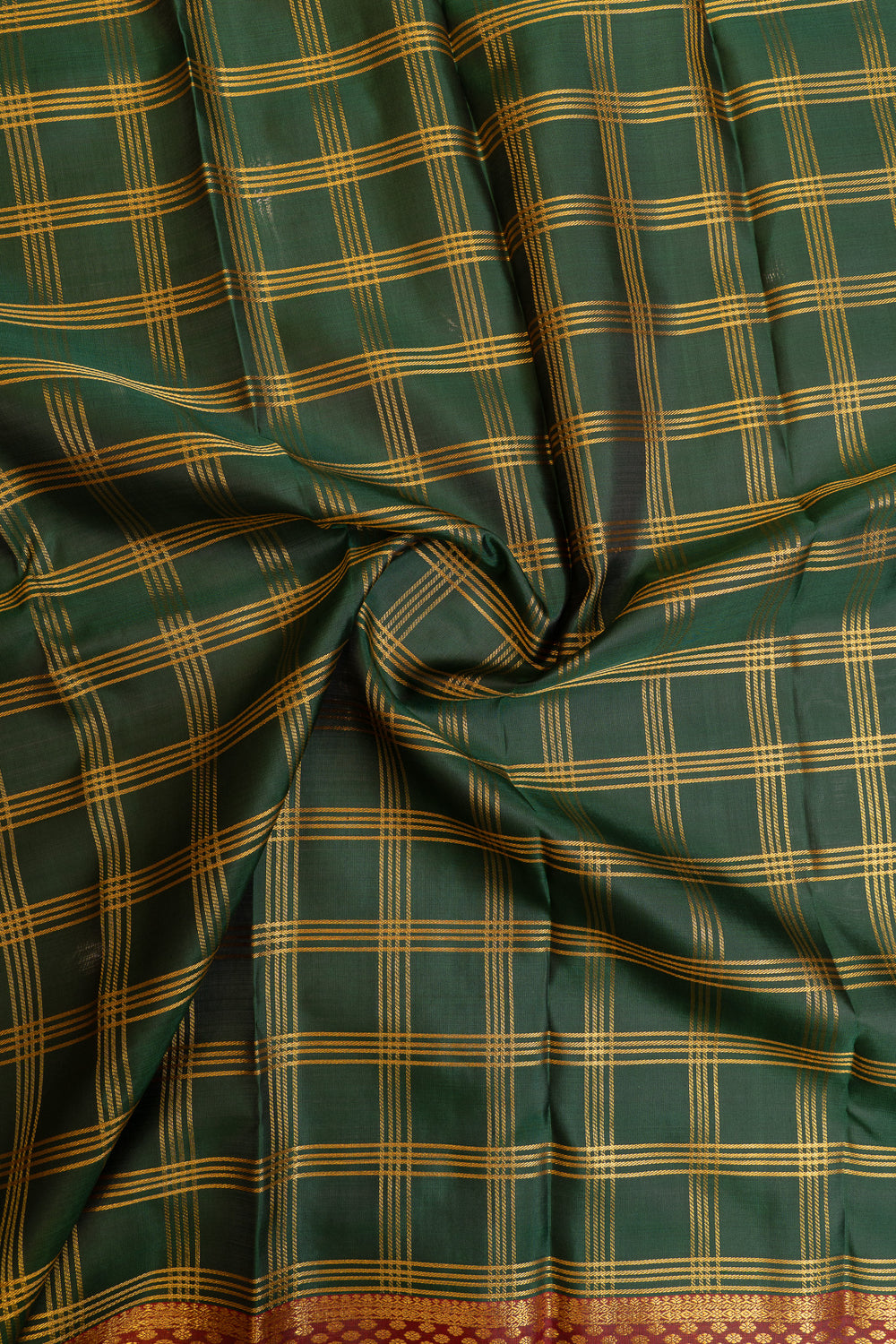 Bottle green and maroon pure Kanchipuram silk saree