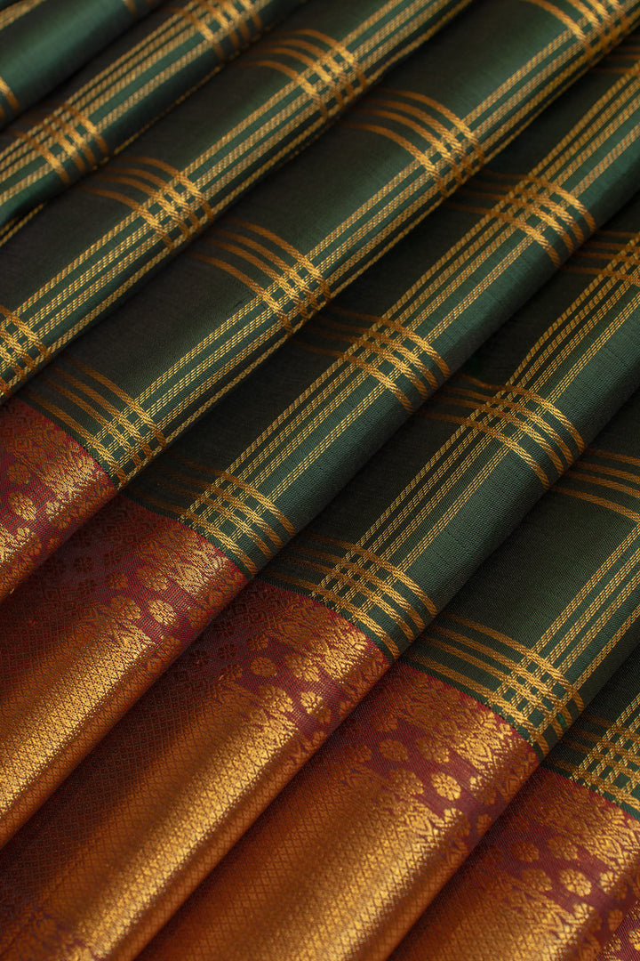 Bottle green and maroon pure Kanchipuram silk saree