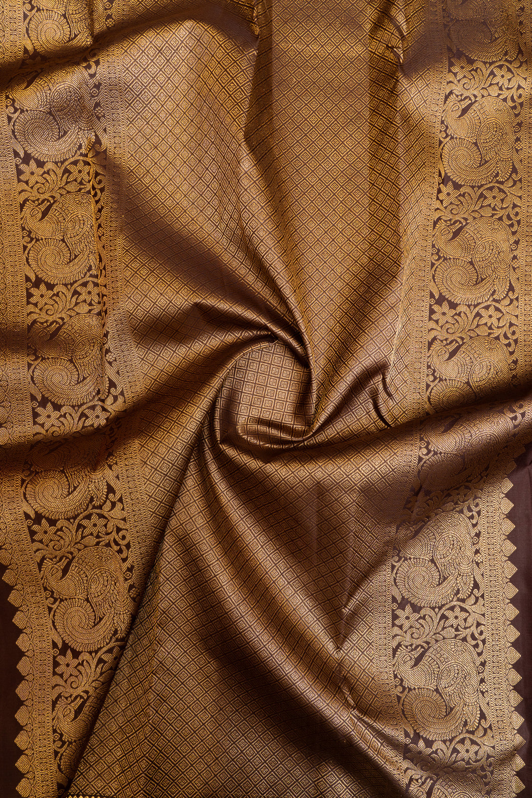 Pink and brown traditional pure Kanchipuram silk saree