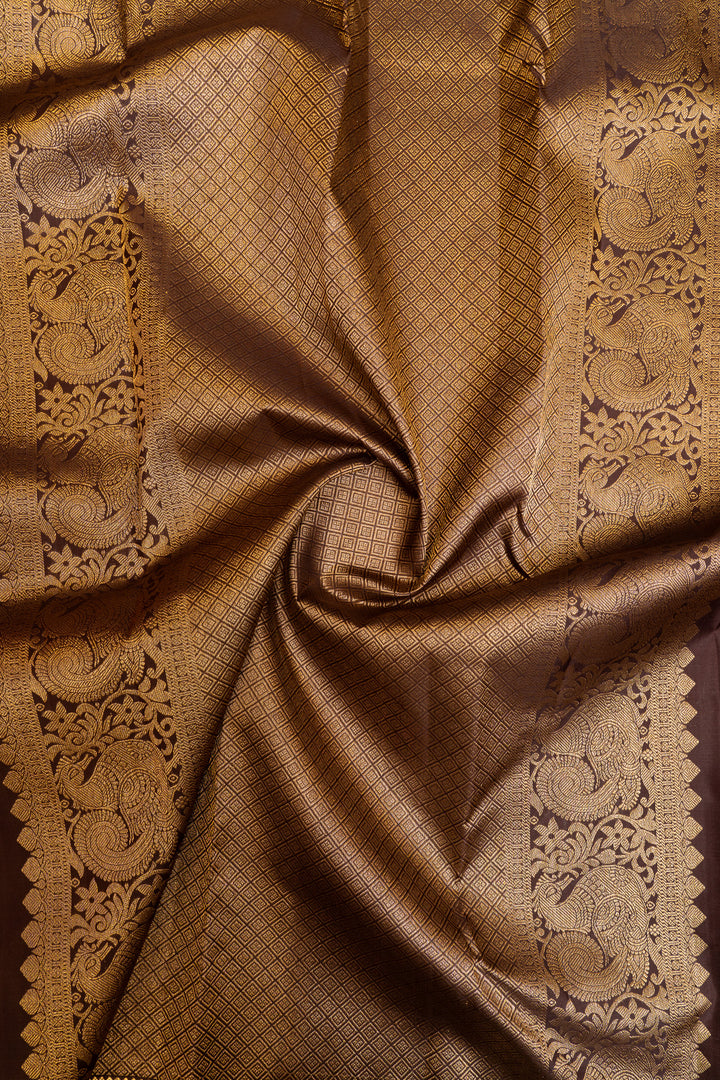 Pink and brown traditional pure Kanchipuram silk saree