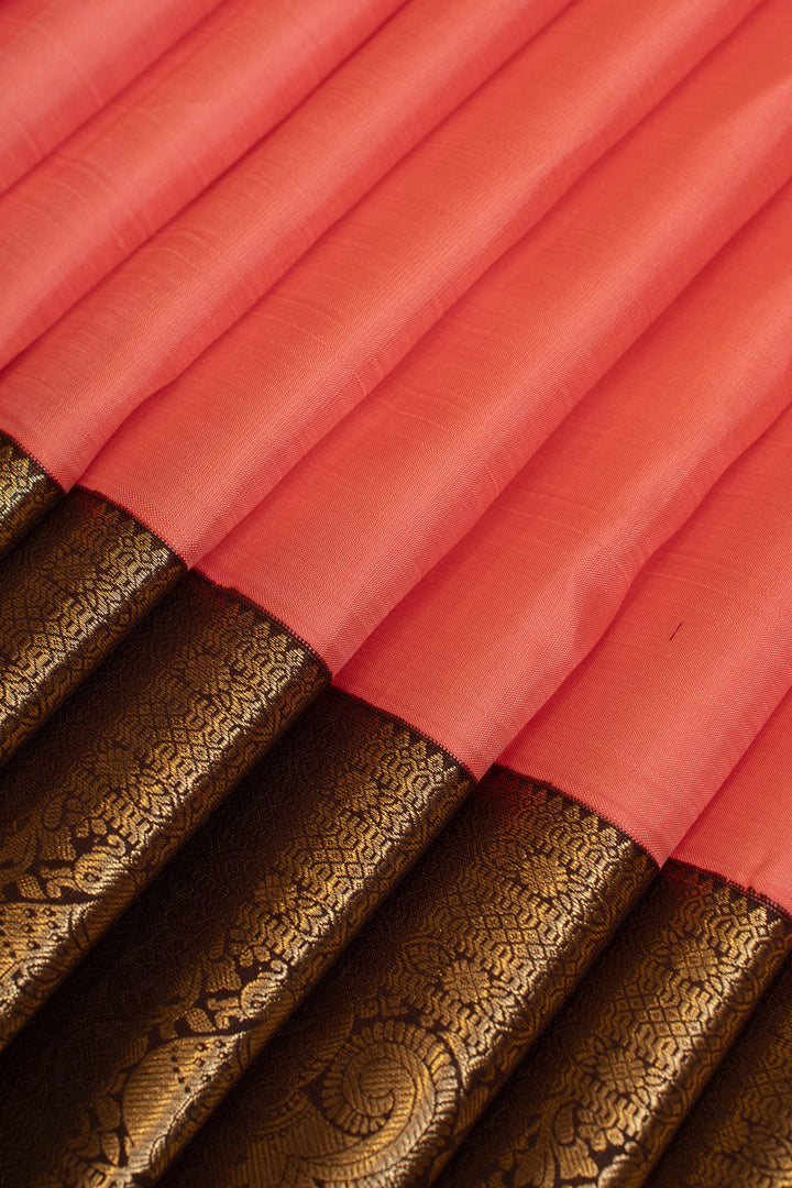 Pink and brown traditional pure Kanchipuram silk saree