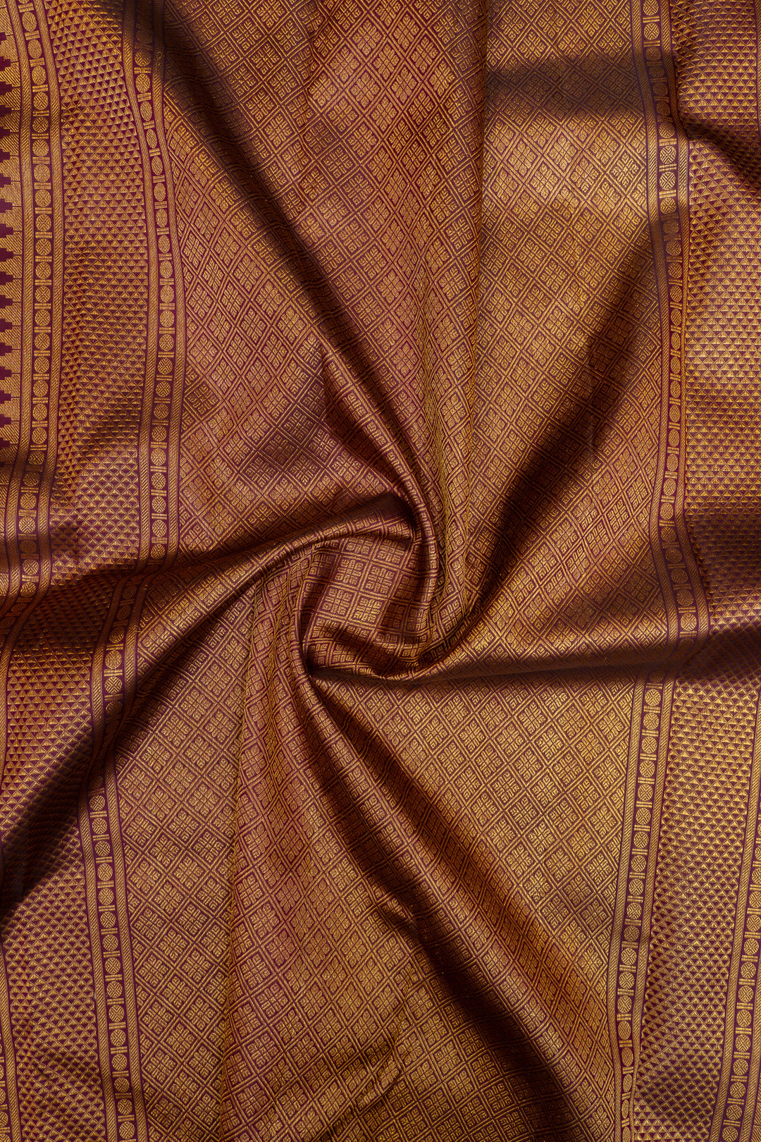 Purple zari checks pure Kanchipuram silk saree