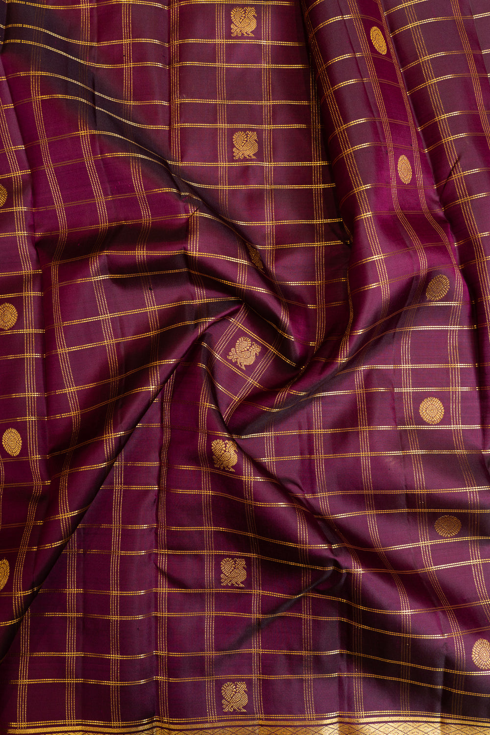 Purple zari checks pure Kanchipuram silk saree