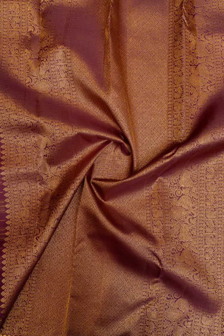 Purple zari checks pure Kanchipuram silk saree