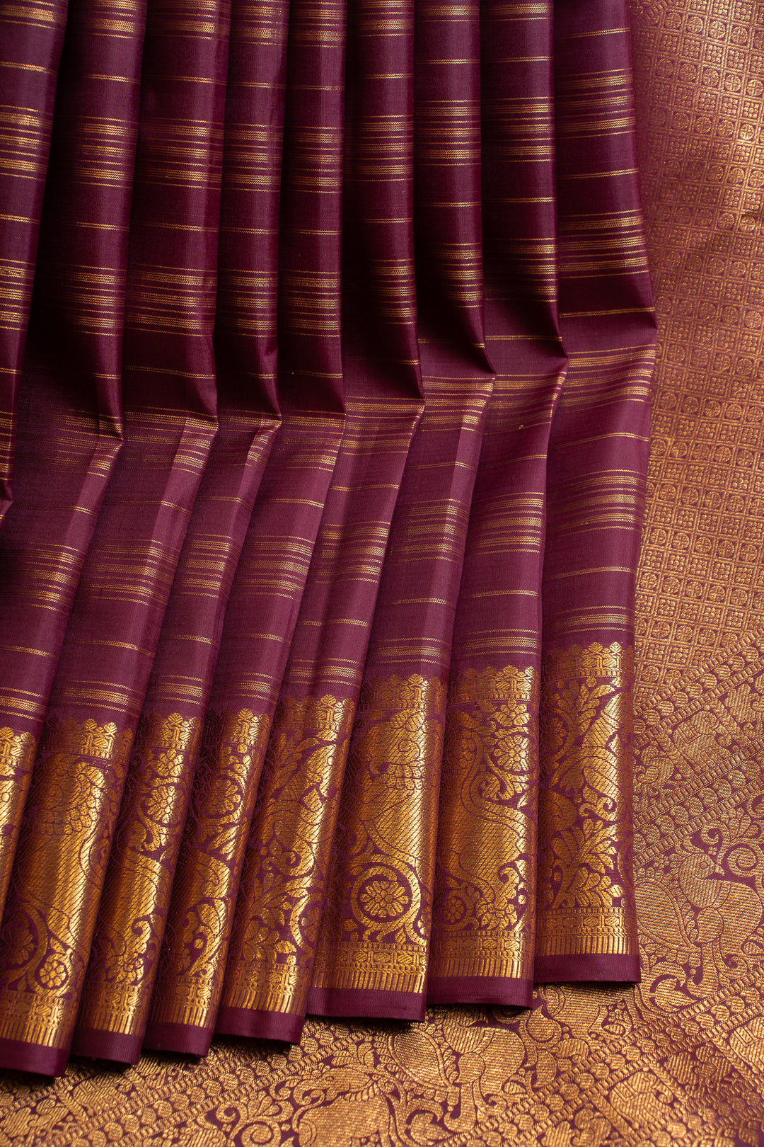 Purple zari checks pure Kanchipuram silk saree