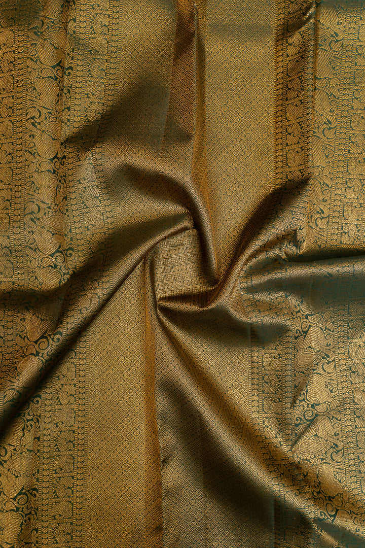 Bottle green zari stripes pure Kanchipuram silk saree