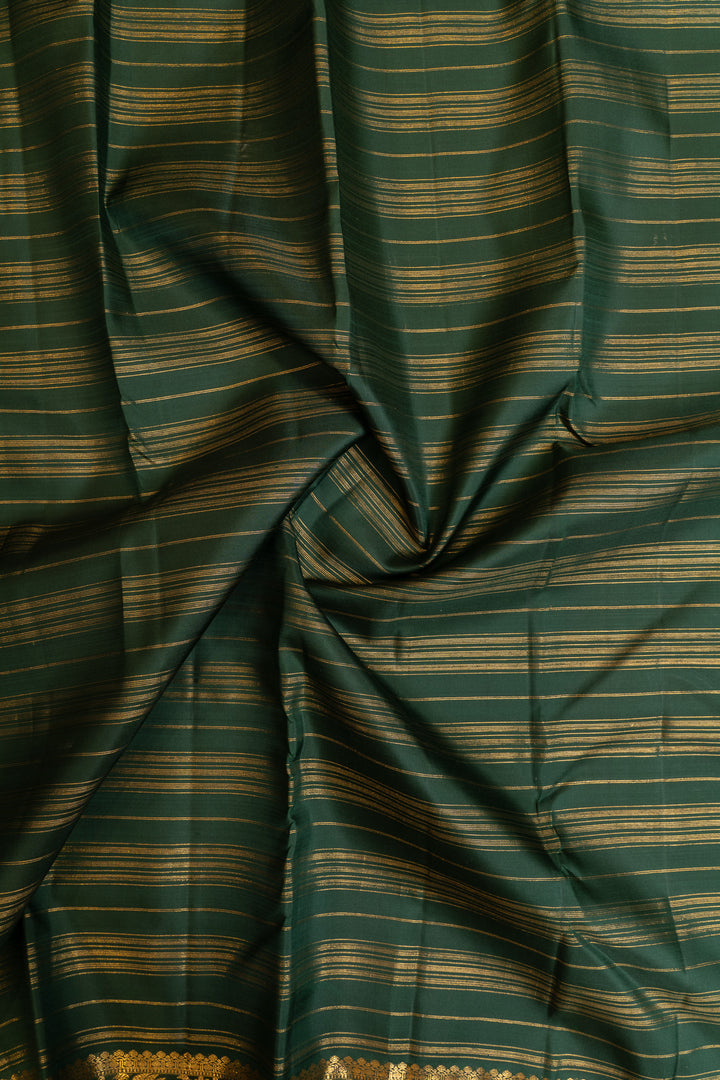 Bottle green zari stripes pure Kanchipuram silk saree