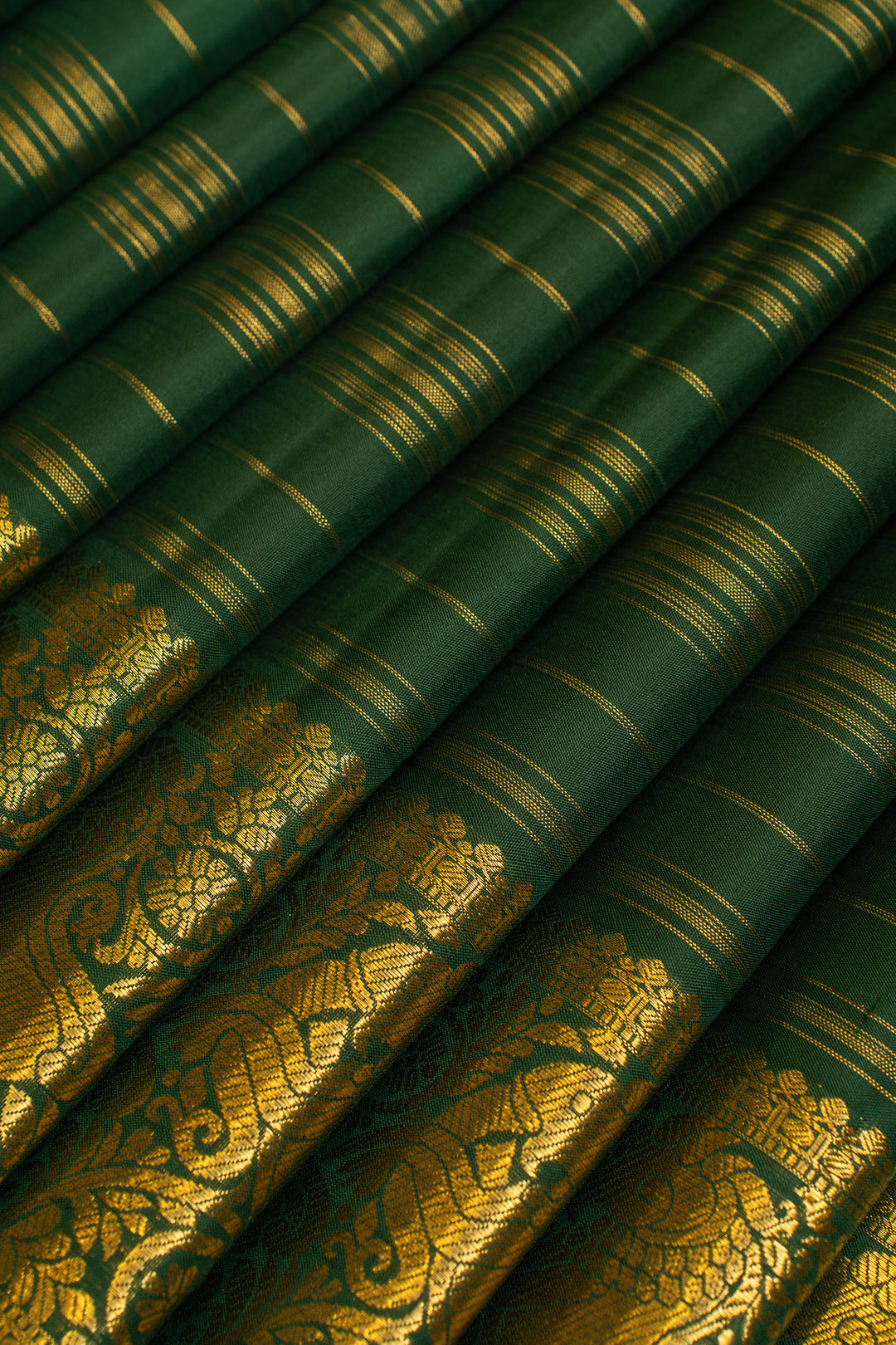 Bottle green zari stripes pure Kanchipuram silk saree
