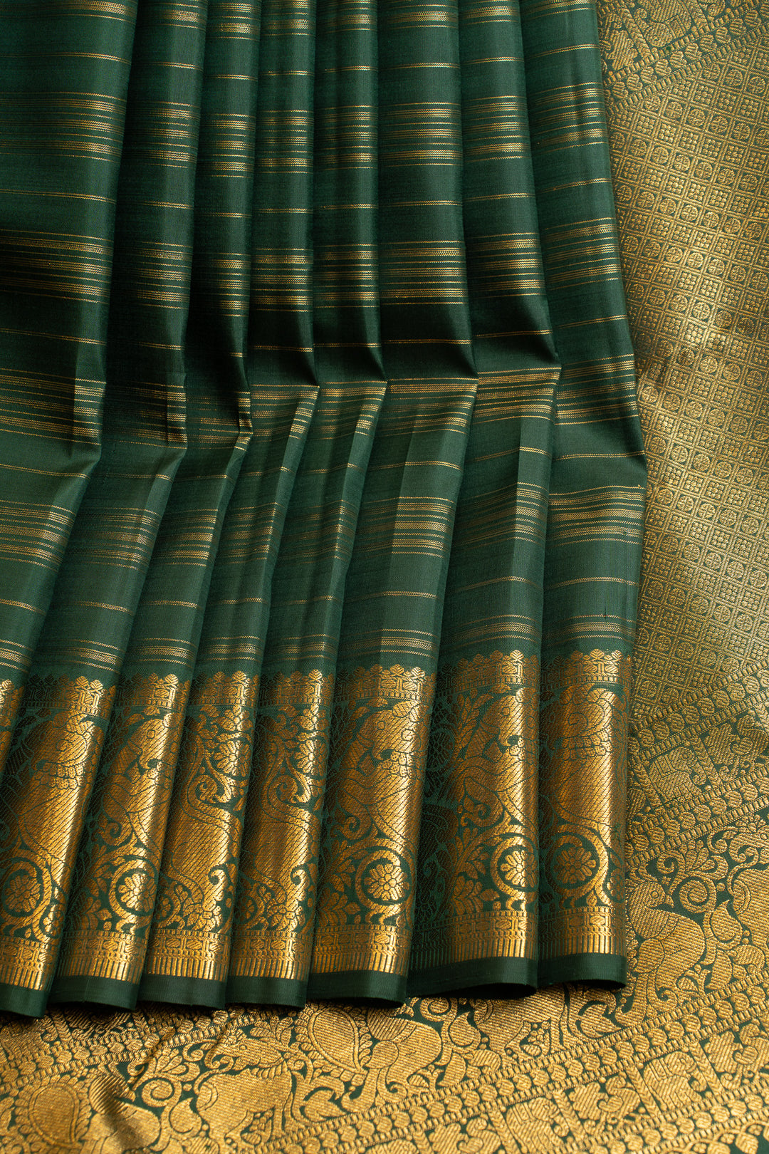 Bottle green zari stripes pure Kanchipuram silk saree