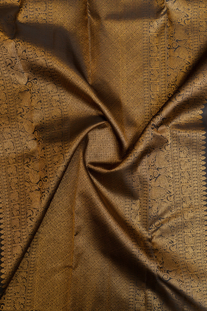 Black and gold stripes pure Kanchipuram silk saree