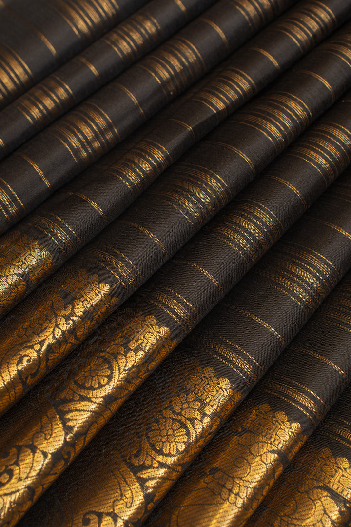 Black and gold stripes pure Kanchipuram silk saree