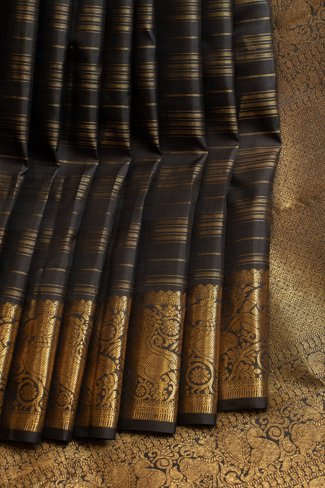 Black and gold stripes pure Kanchipuram silk saree