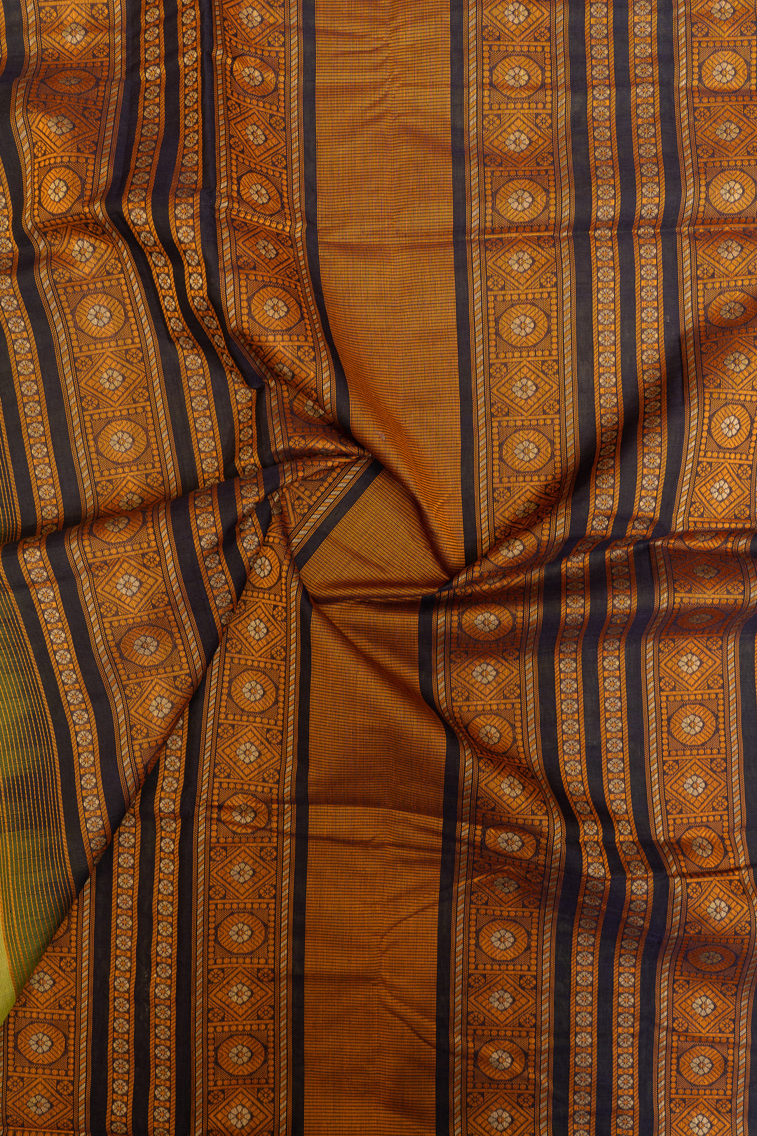 Lime green threadwork pure handloom cotton saree