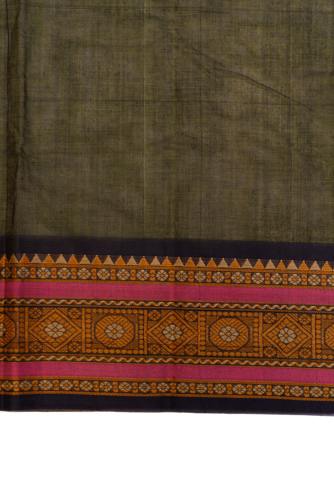 Lime green threadwork pure handloom cotton saree