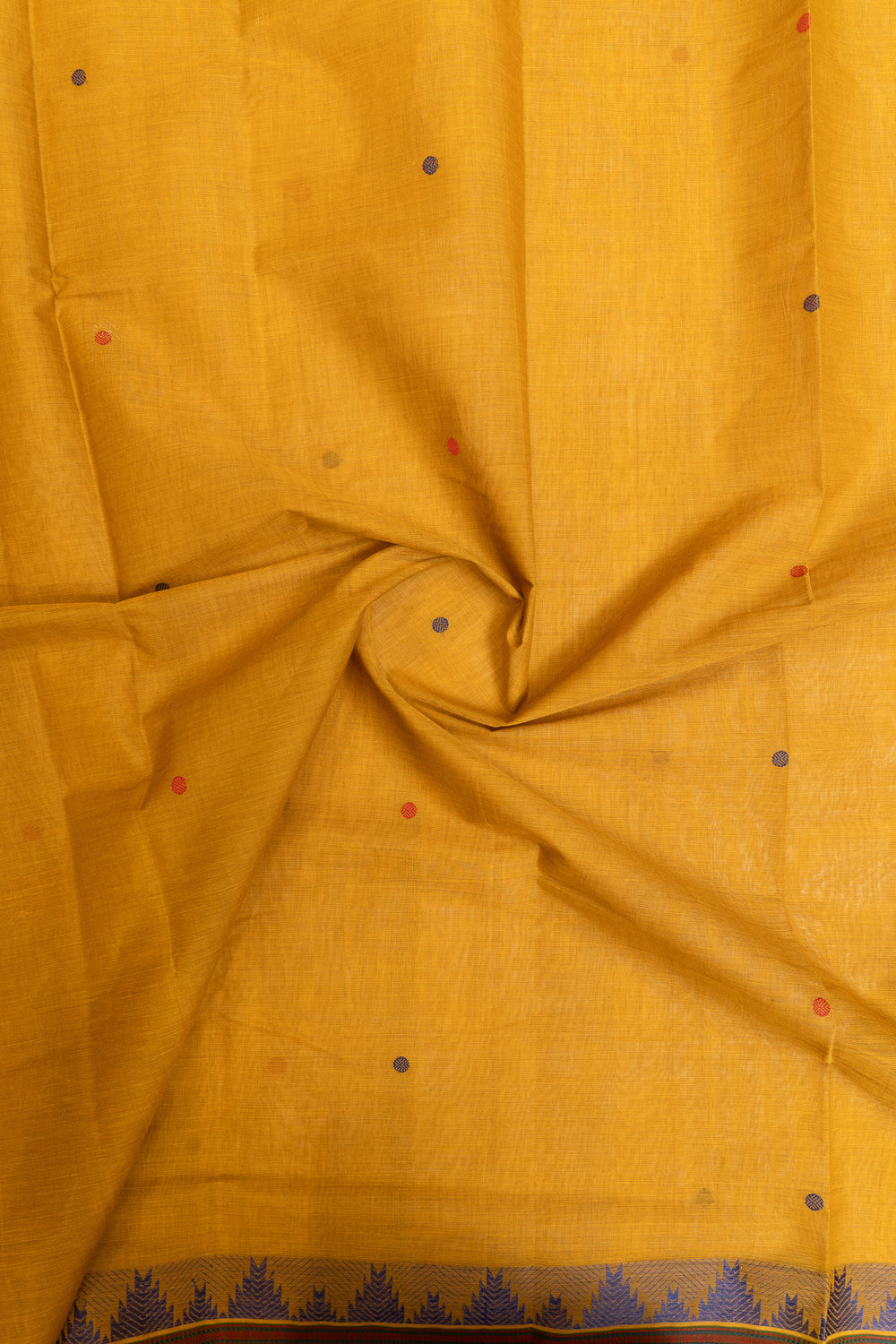 Mustard yellow temple border pure handloom cotton saree