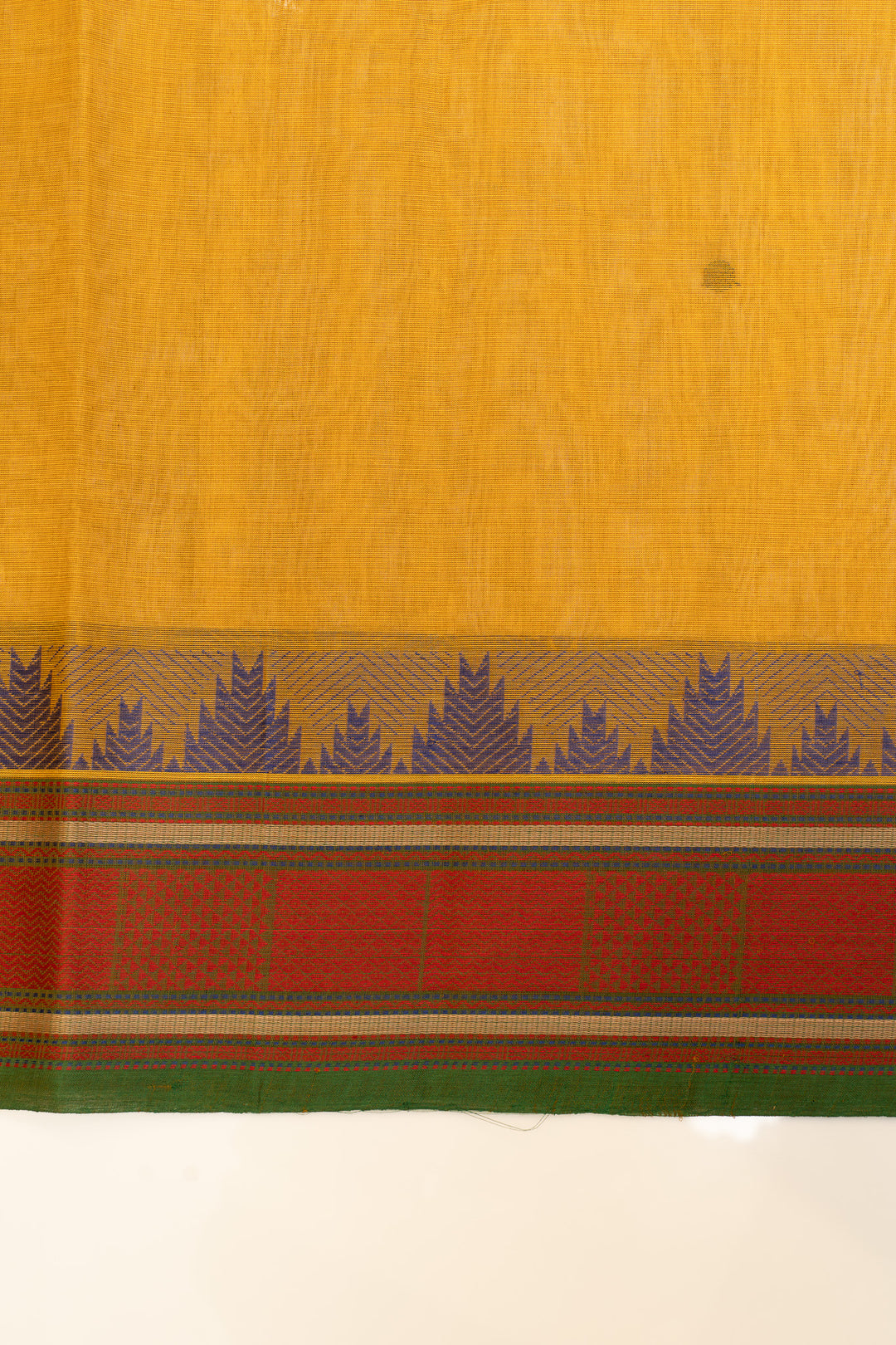 Mustard yellow temple border pure handloom cotton saree