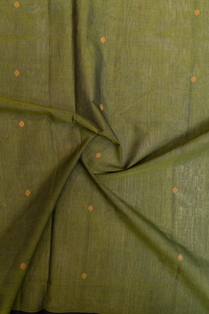 Mehendi green threadwork pure handloom cotton saree
