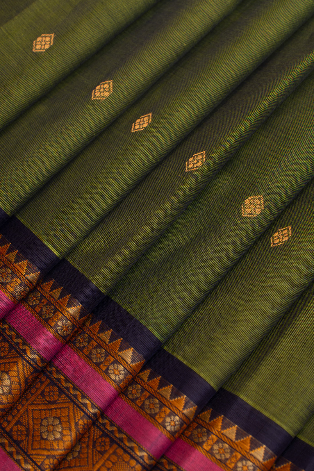 Mehendi green threadwork pure handloom cotton saree