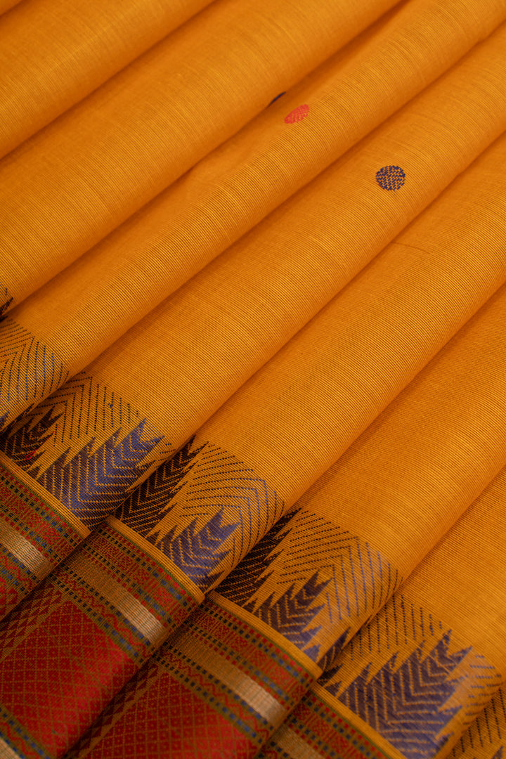Yellow threadwork pure handloom cotton saree