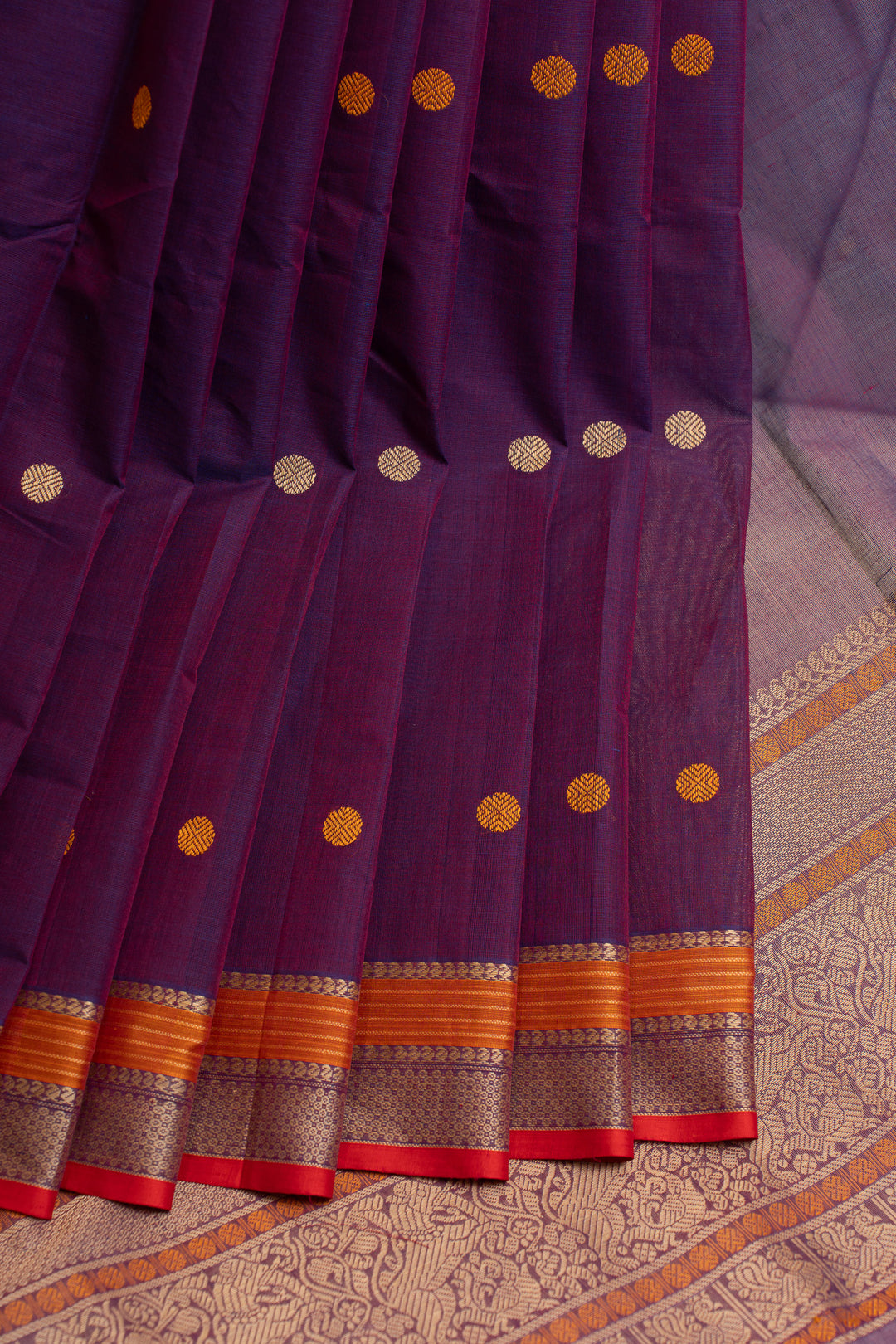 Purple thread work pure handloom cotton saree