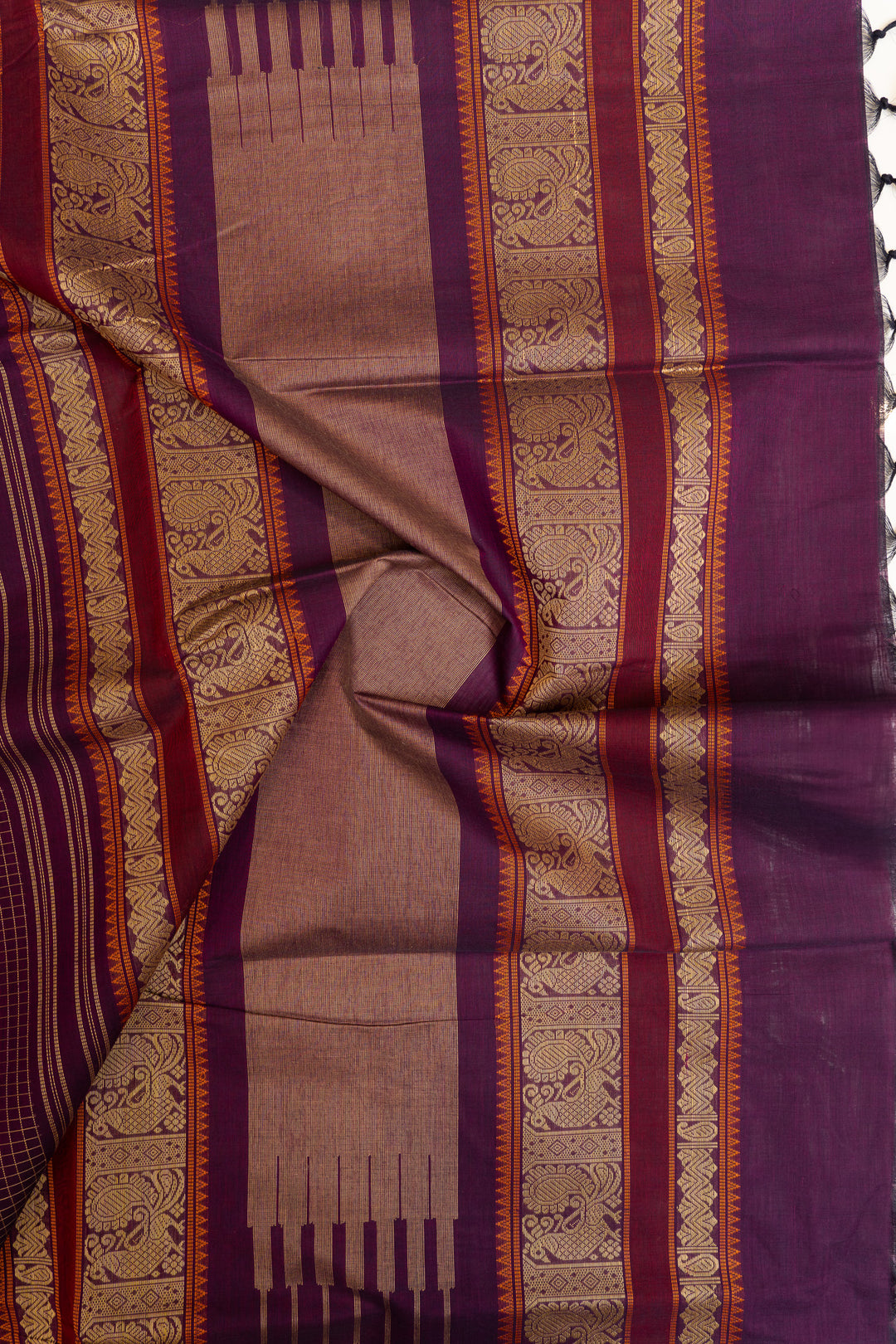 Purple checks pure handloom cotton saree