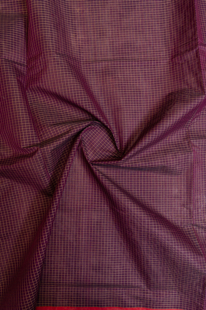 Purple checks pure handloom cotton saree