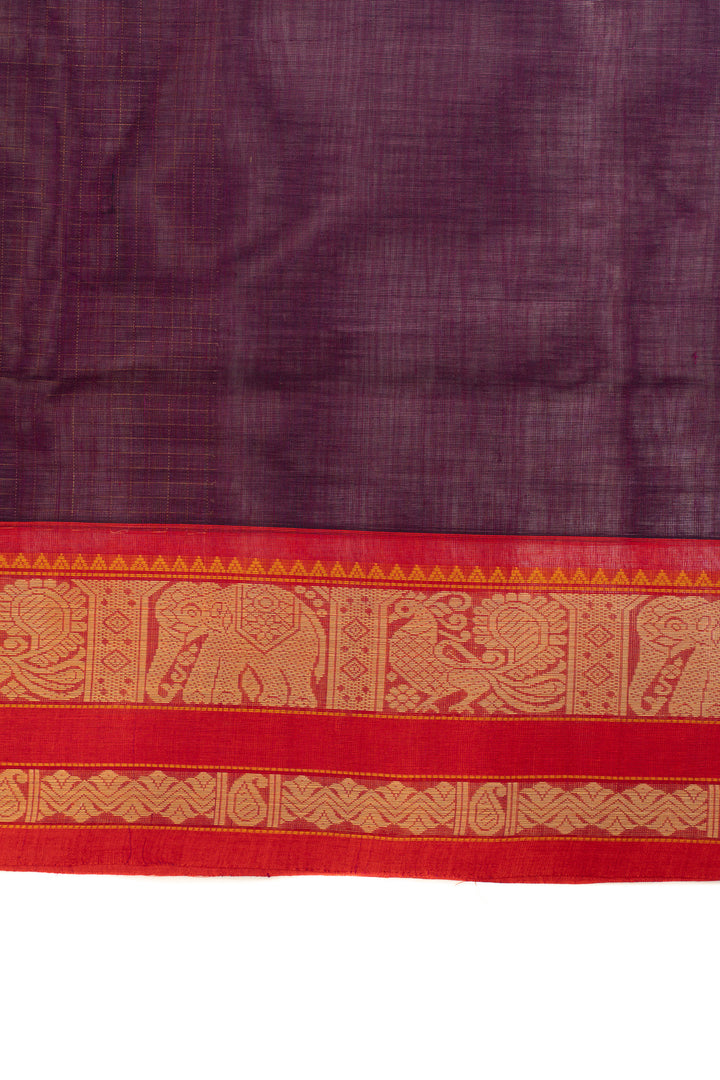 Purple checks pure handloom cotton saree