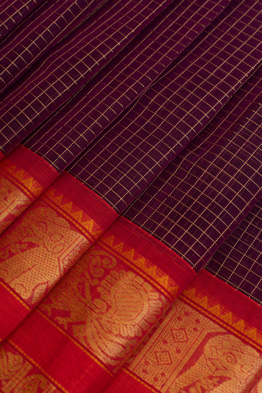 Purple checks pure handloom cotton saree