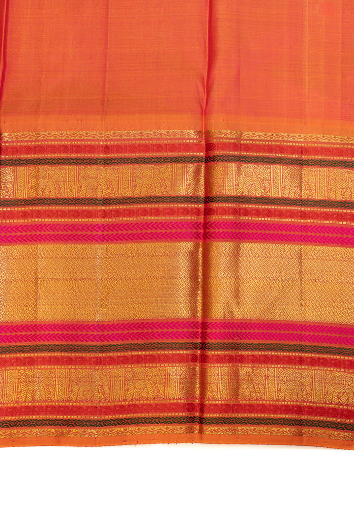 Violet and peach Varisaipettu pure Kanchipuram silk saree