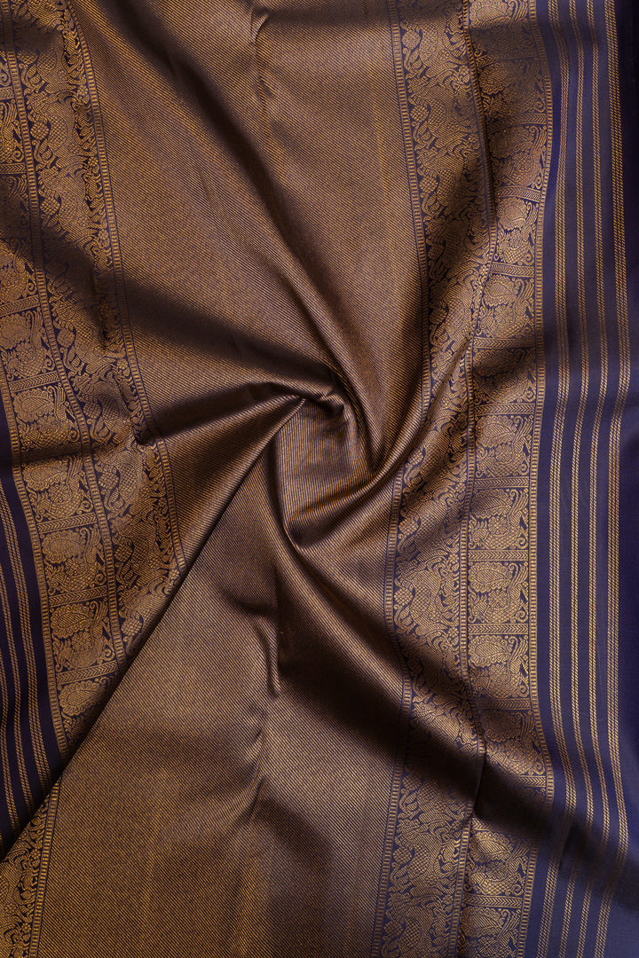 Dark blue yazhi brocade pure Kanchipuram silk saree