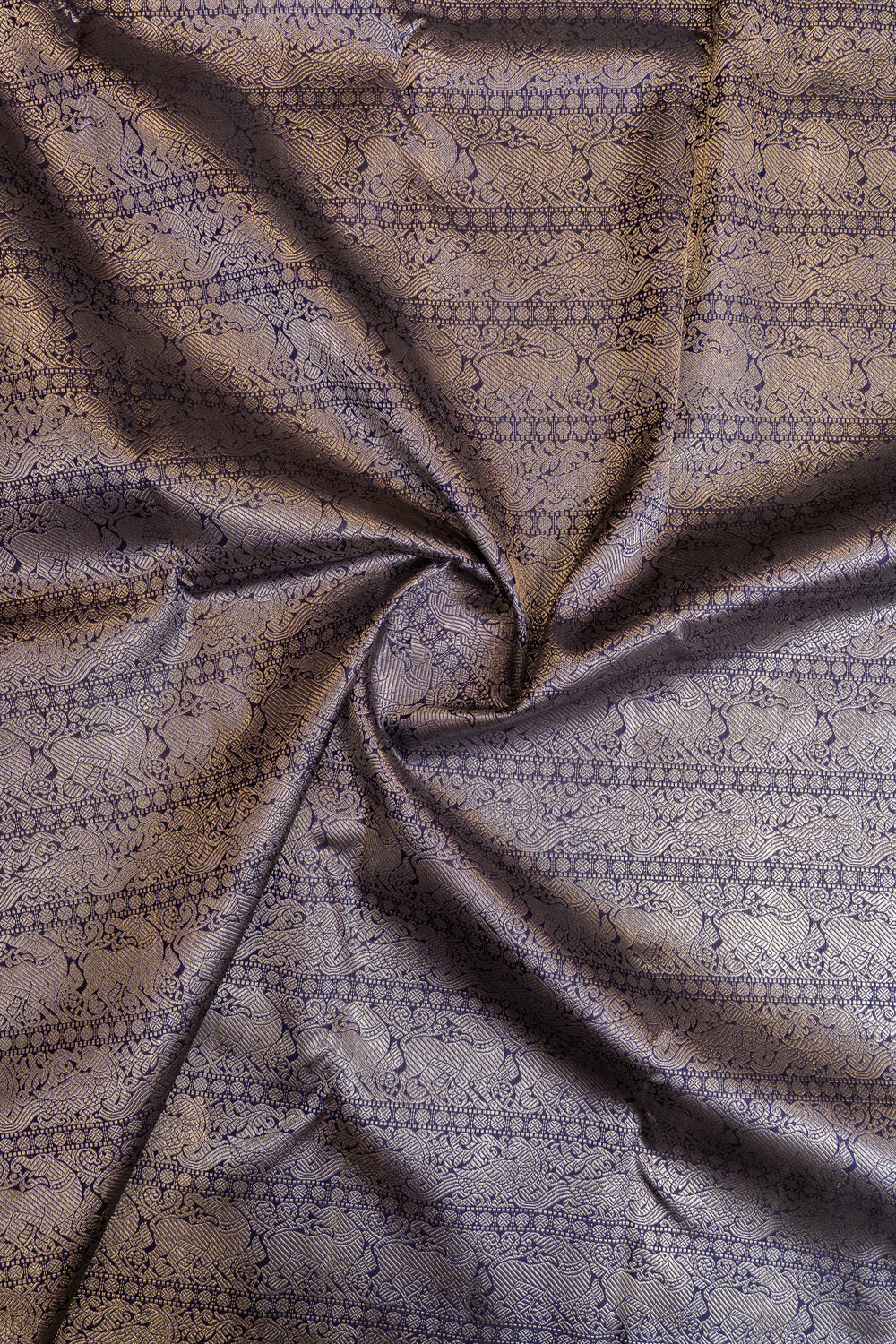 Dark blue yazhi brocade pure Kanchipuram silk saree