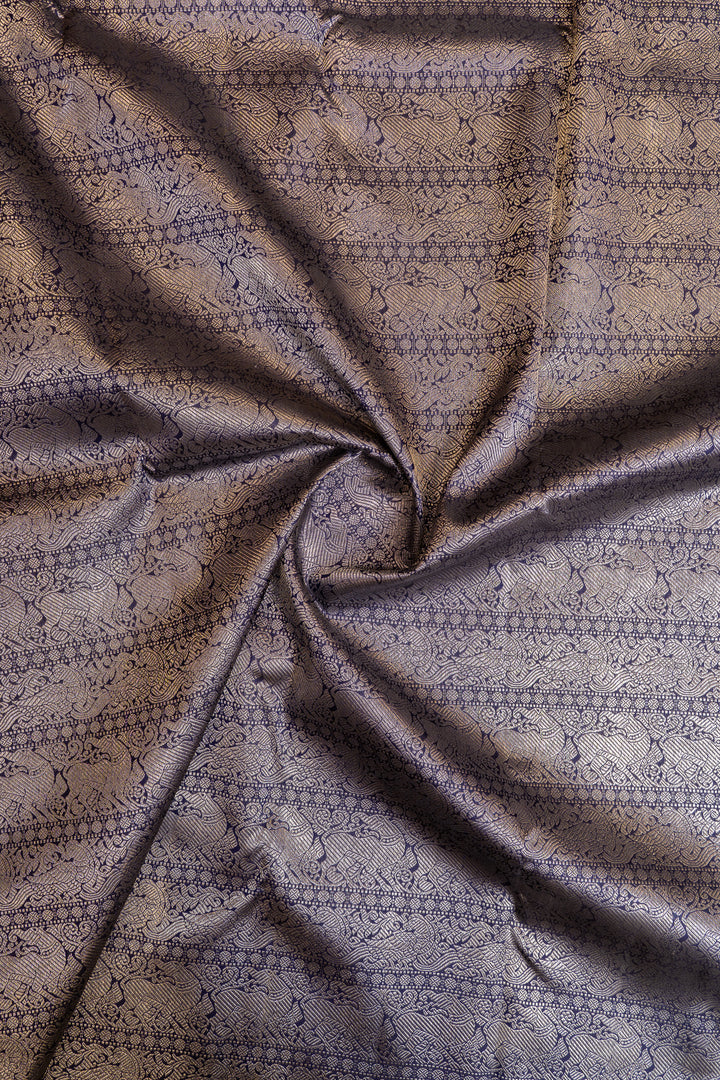 Dark blue yazhi brocade pure Kanchipuram silk saree