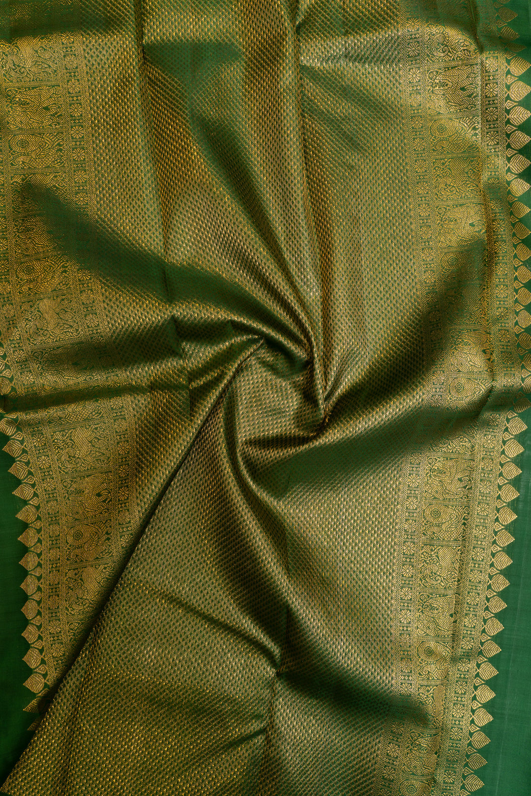 Green multi checks rettai pettu pure Kanchipuram silk saree