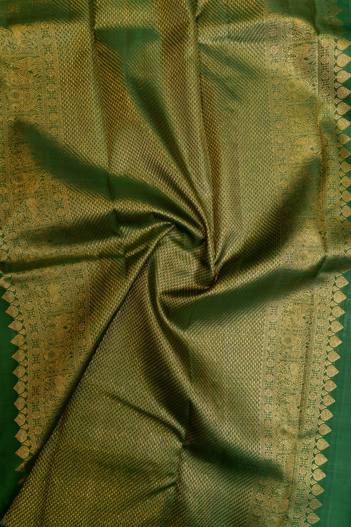 Green multi checks rettai pettu pure Kanchipuram silk saree
