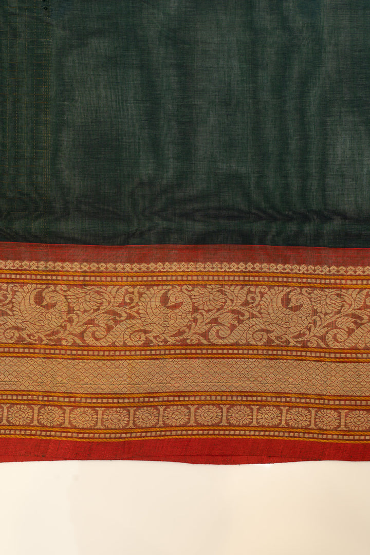Green and maroon thread checks pure handloom cotton saree