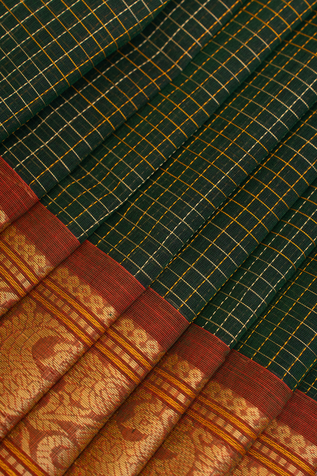 Green and maroon thread checks pure handloom cotton saree