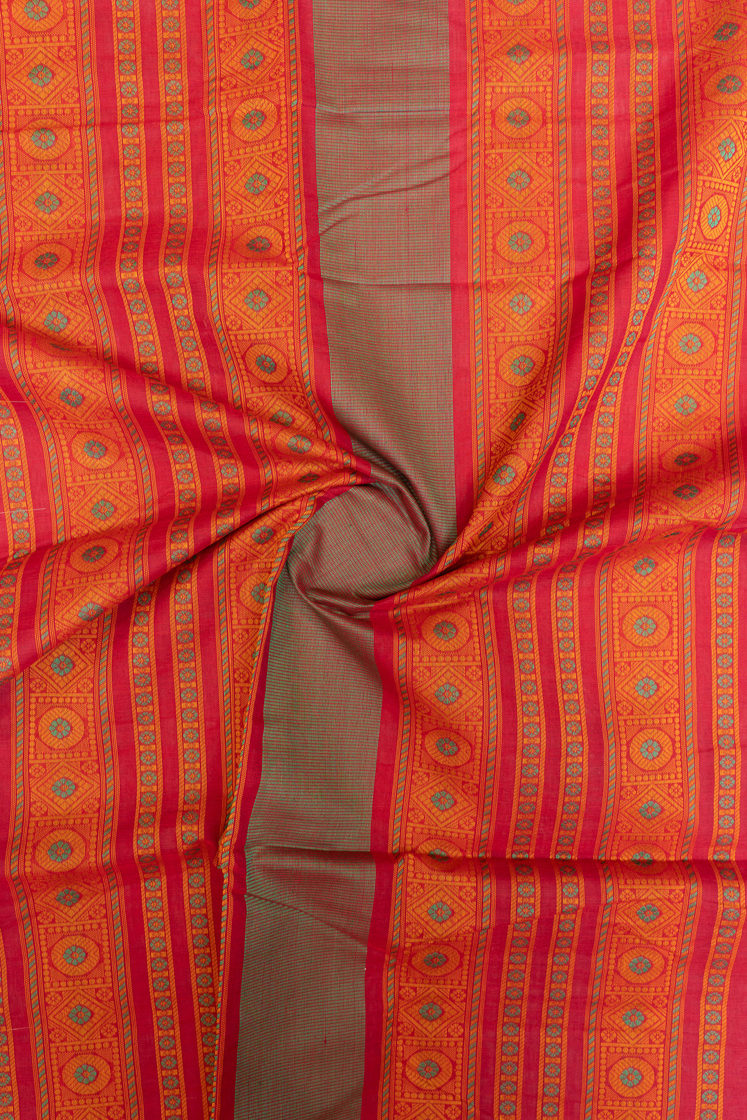 Lotus pink and red threadwork pure handloom cotton saree
