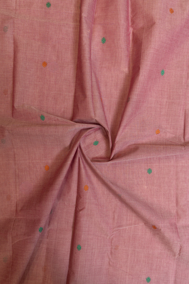 Lotus pink and red threadwork pure handloom cotton saree