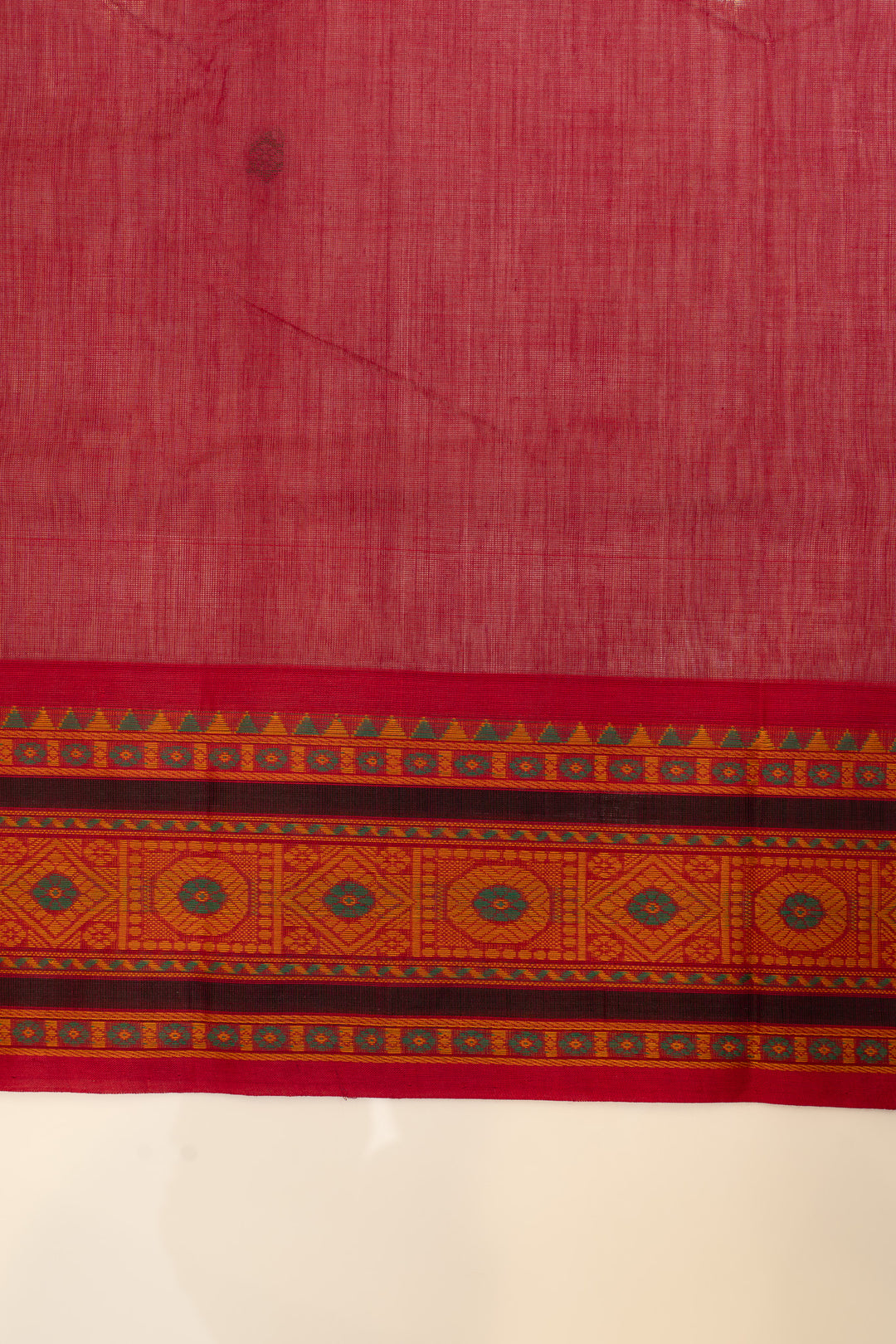 Lotus pink and red threadwork pure handloom cotton saree