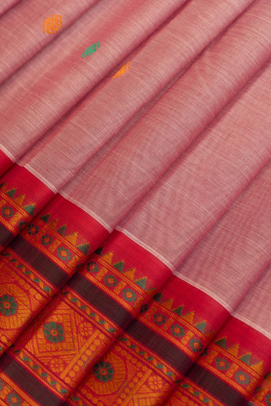 Lotus pink and red threadwork pure handloom cotton saree