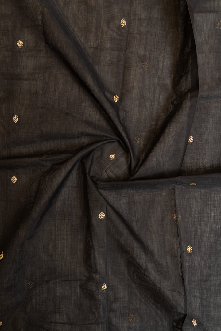 Black and mustard threadwork pure handloom cotton saree