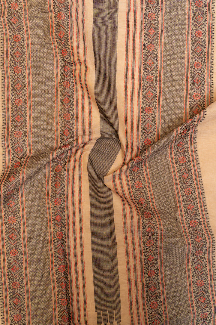 Beige threadwork pure handloom cotton saree