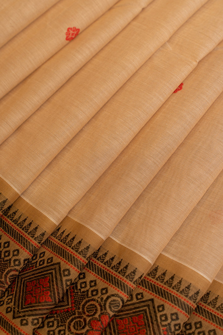 Beige threadwork pure handloom cotton saree