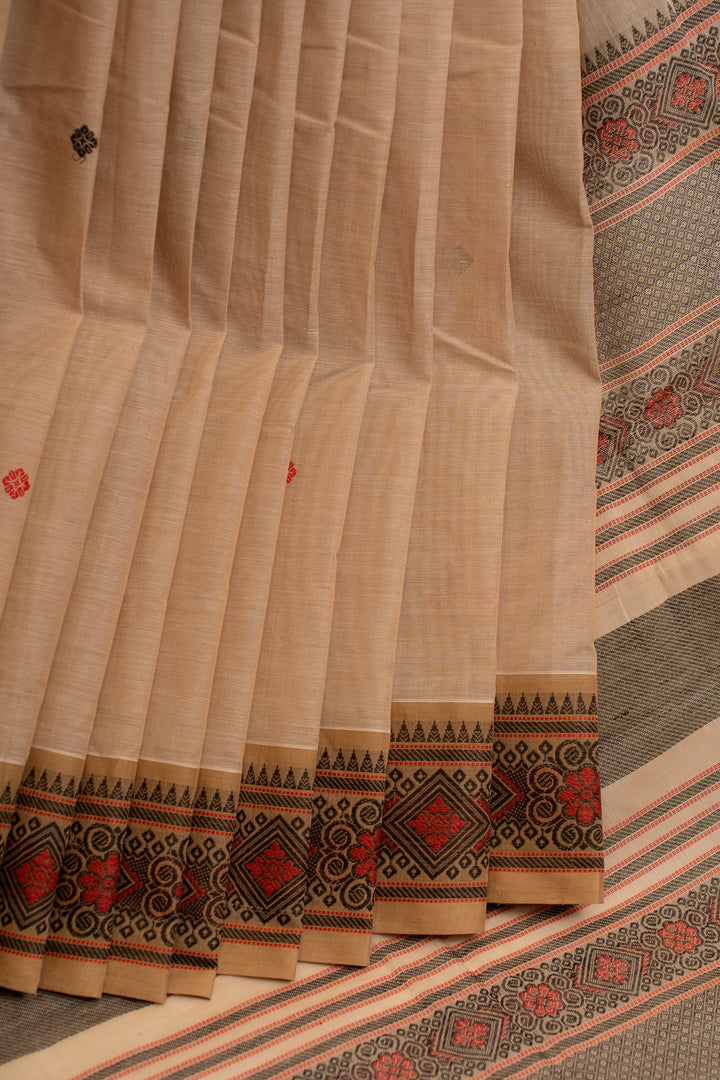 Beige threadwork pure handloom cotton saree