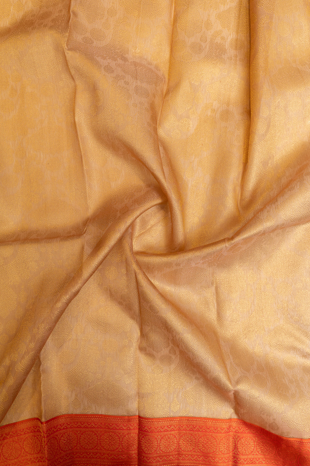 Beige and red pure Kora kanjivaram silk saree