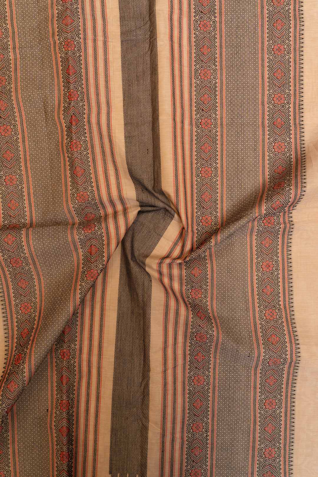 Beige threadwork  pure handloom cotton saree