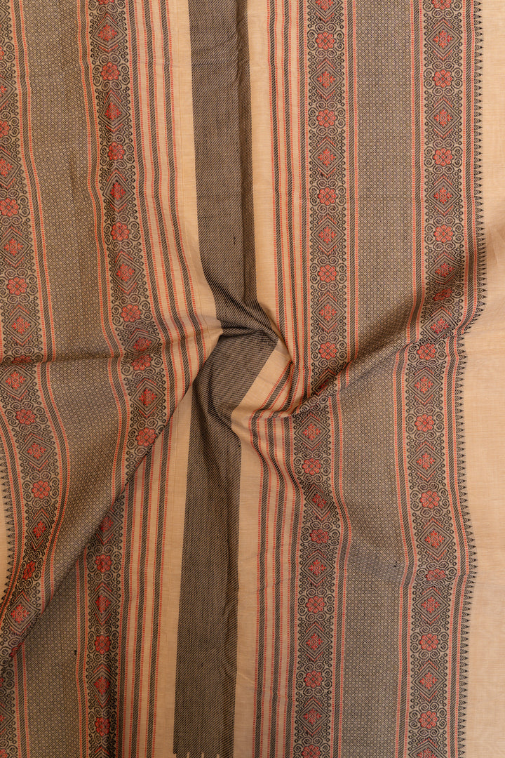Beige threadwork  pure handloom cotton saree