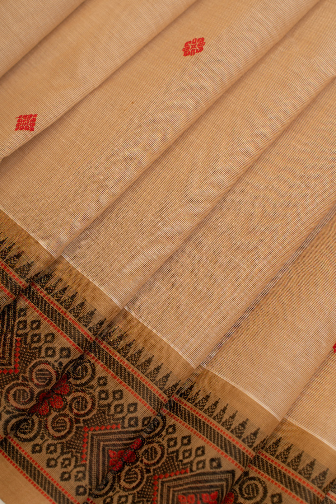 Beige threadwork  pure handloom cotton saree