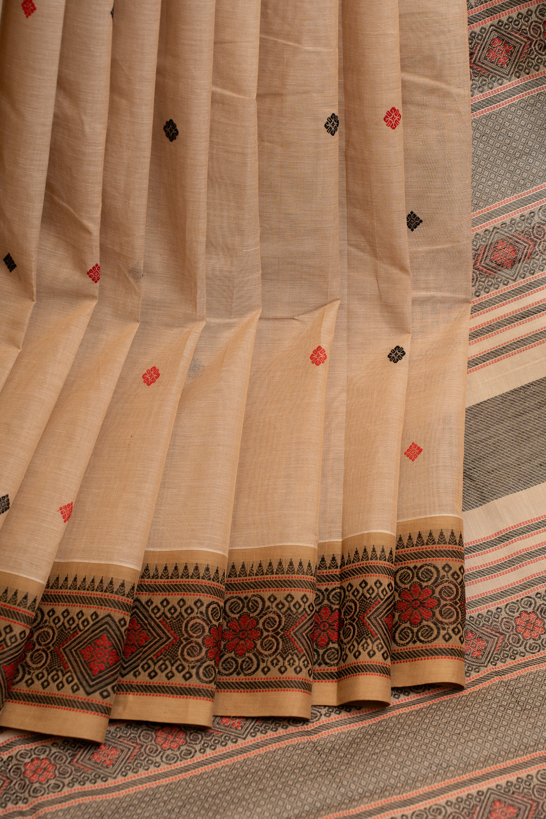 Beige threadwork  pure handloom cotton saree