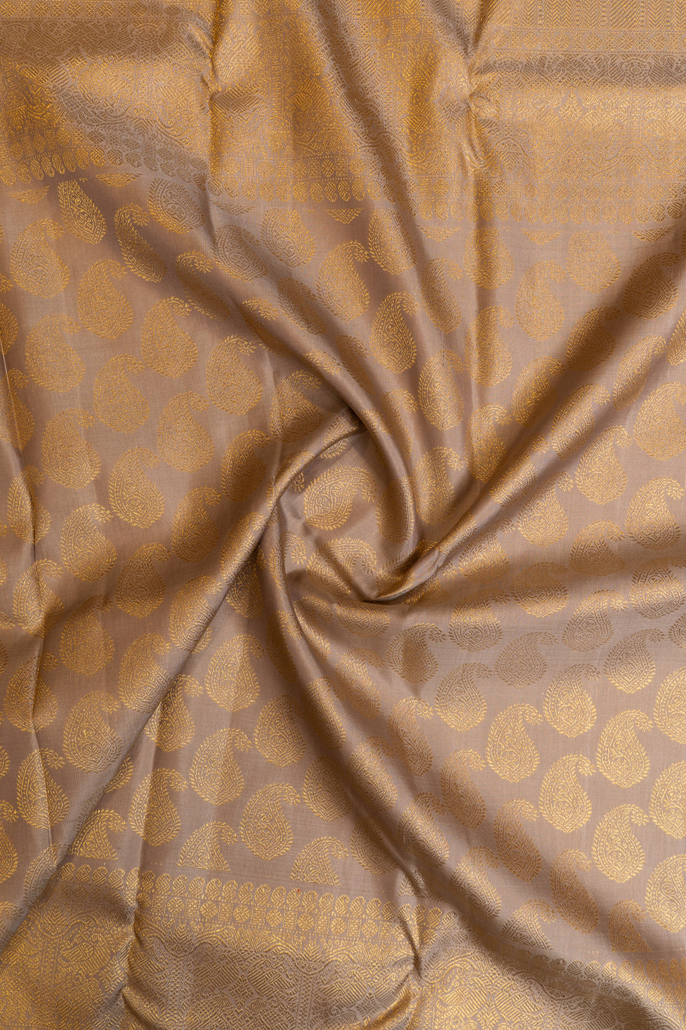 Celadon gold paisley pure zari Kanchipuram silk saree
